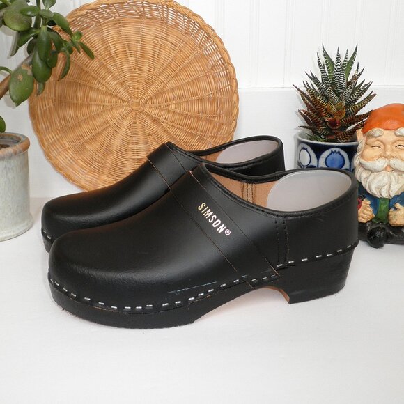 New Black Swedish Style Bohemian Wooden Sole DUTCH Clogs Size EU 40 US 9 Womens - Picture 2 of 15